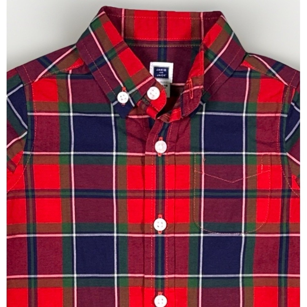 Janie and Jack Baby Boys 12-18 Mos Shirt Red Plaid Button Down Long Sleeve